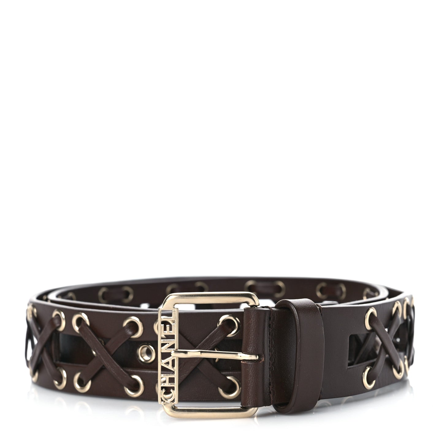 Calfskin Cross Stitch Grommet Belt 90 36 Brown
