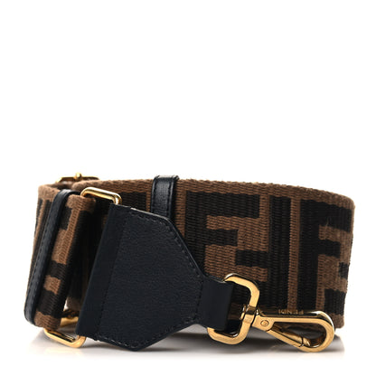 Fendi Jacquard Ribbon Vitello King FF Adjustable Strap You Fango Marrone Black 1 of 5
