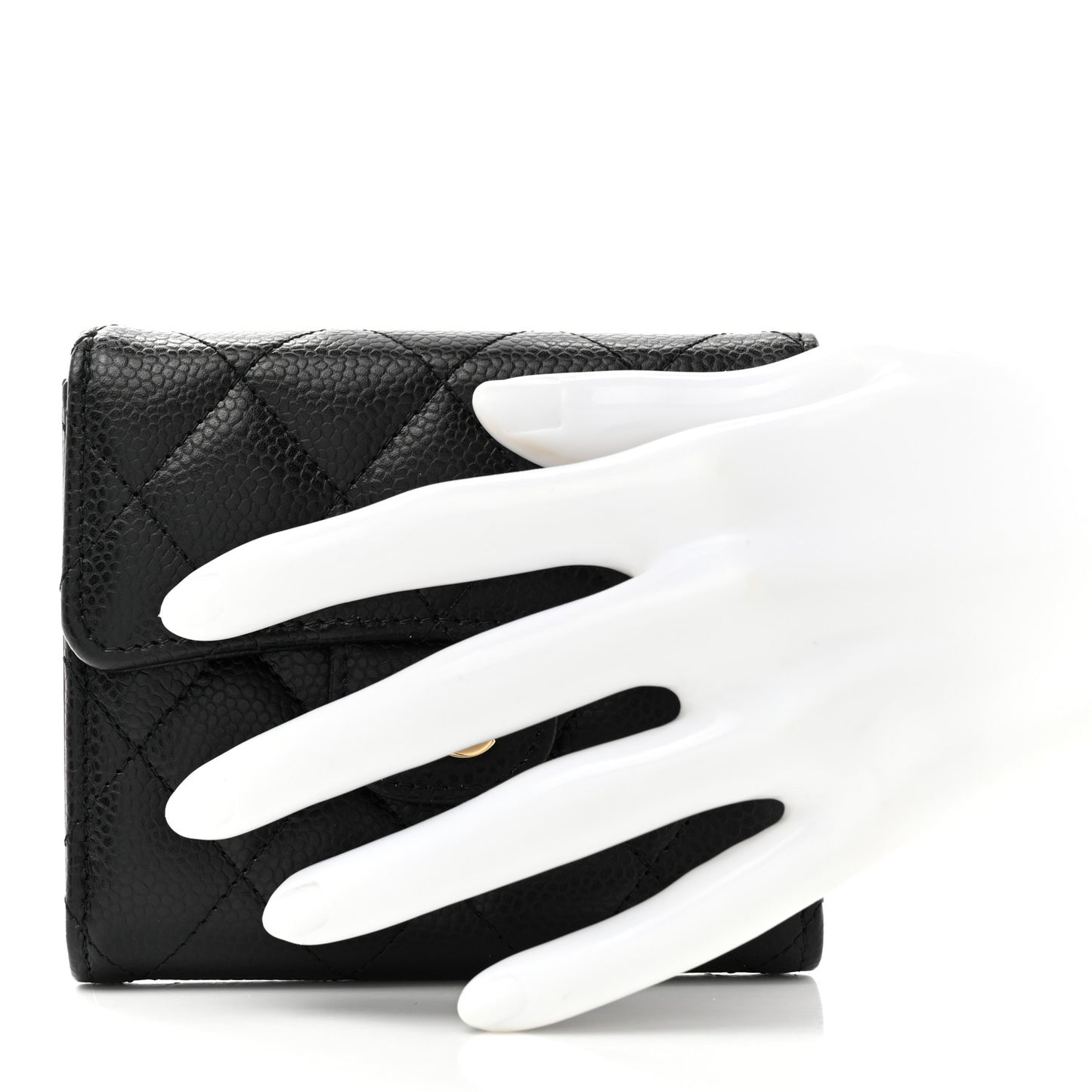 Caviar Quilted Compact Flap Wallet Black