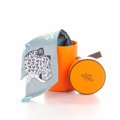 Hermes Silk Les Leopards Twilly Gris Acier Gris Perle Peach 7 of 7