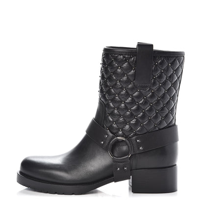 Valentino Garavani Calfskin Crackled Lambskin Rockstud Spike 20mm Biker Boots 36 Black 1 of 8