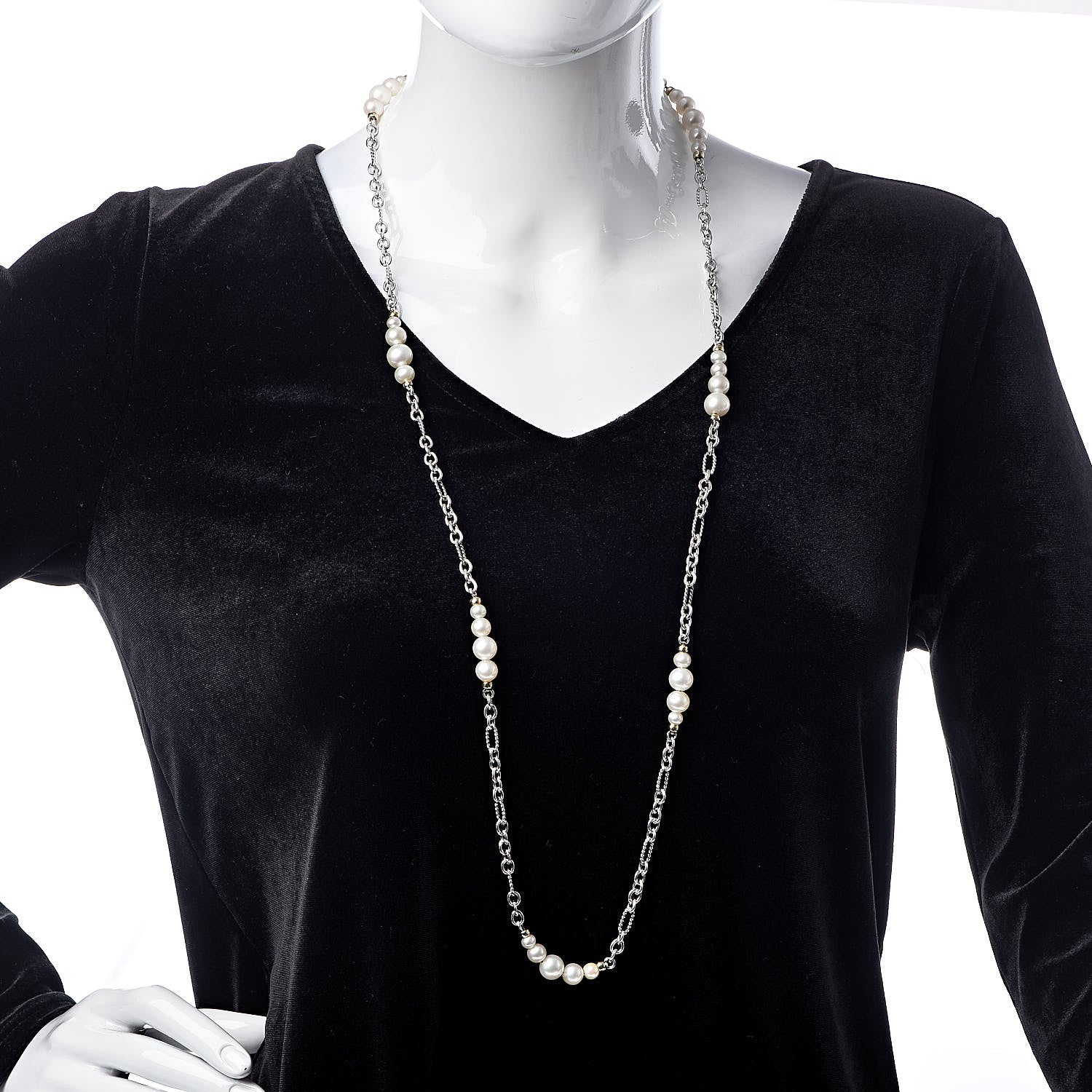 David Yurman Sterling Silver 18K Yellow Gold Multi Pearl Figaro Chain Necklace 2 of 4