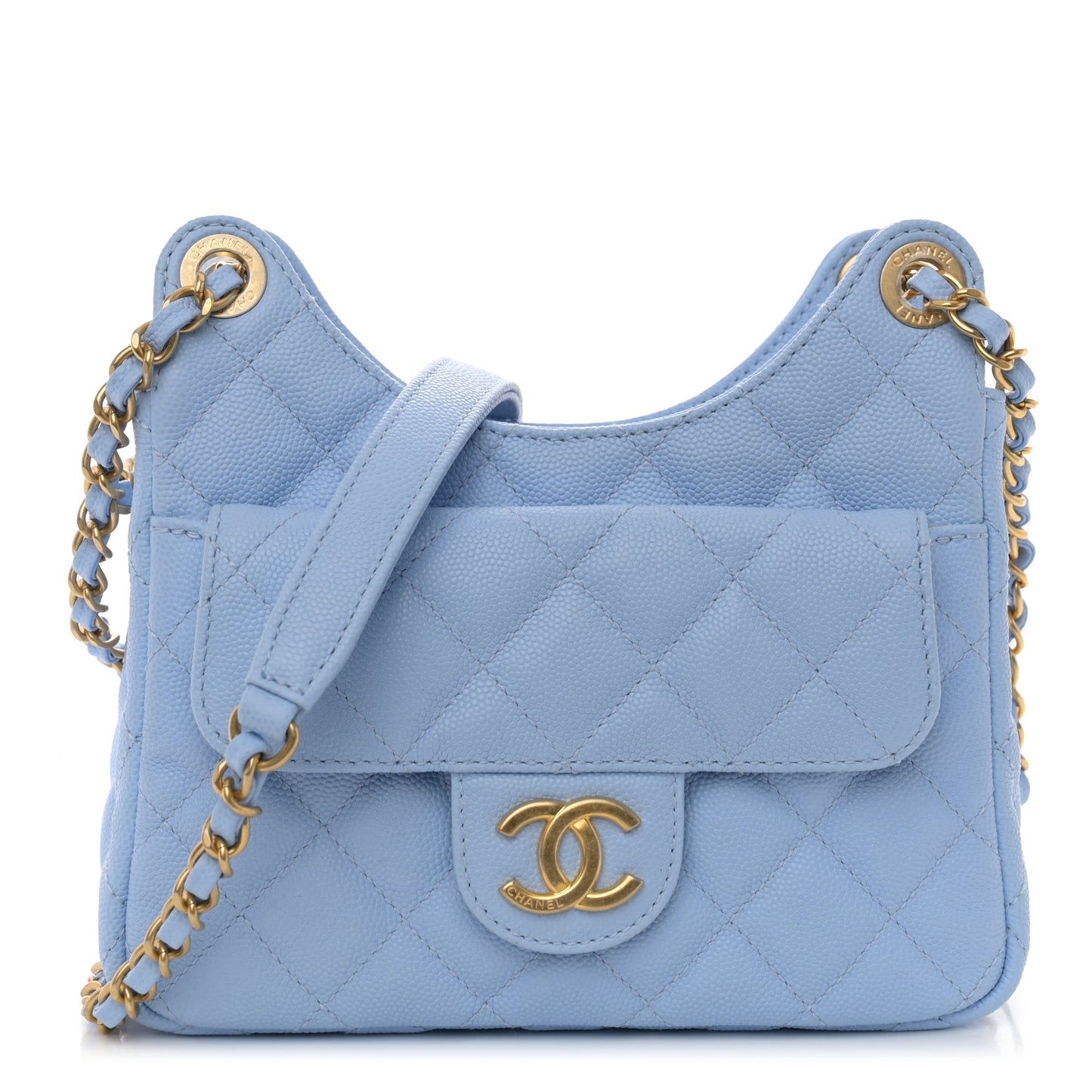 Caviar Quilted Small Wavy CC Hobo Blue