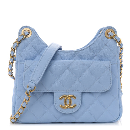 Chanel Caviar Quilted Small Wavy CC Hobo Blue 1 of 11