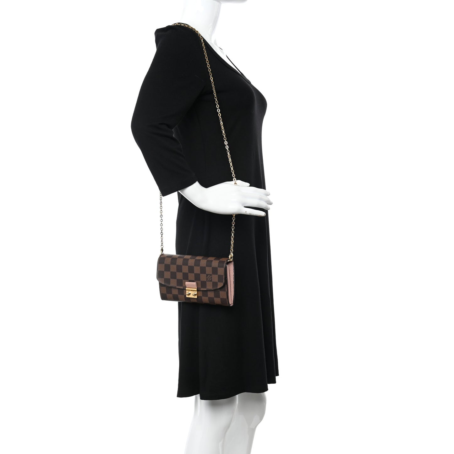Damier Ebene Croisette Chain Wallet Rose Ballerine