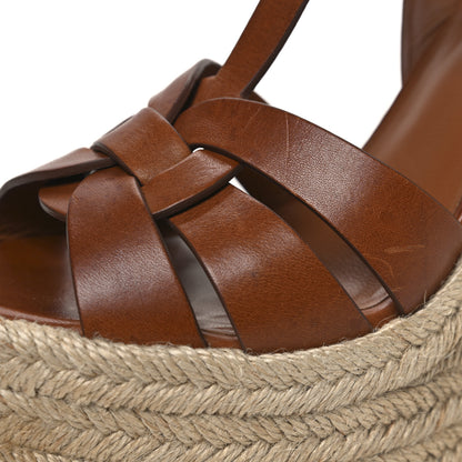 Saint Laurent Calfskin 85 Platform Espadrille Wedge Sandals 37.5 Brown 10 of 10