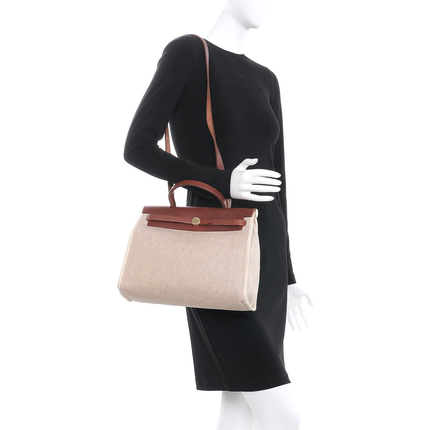 Hermes Toile Vache Calfskin Herbag 30 PM Natural 2 of 10