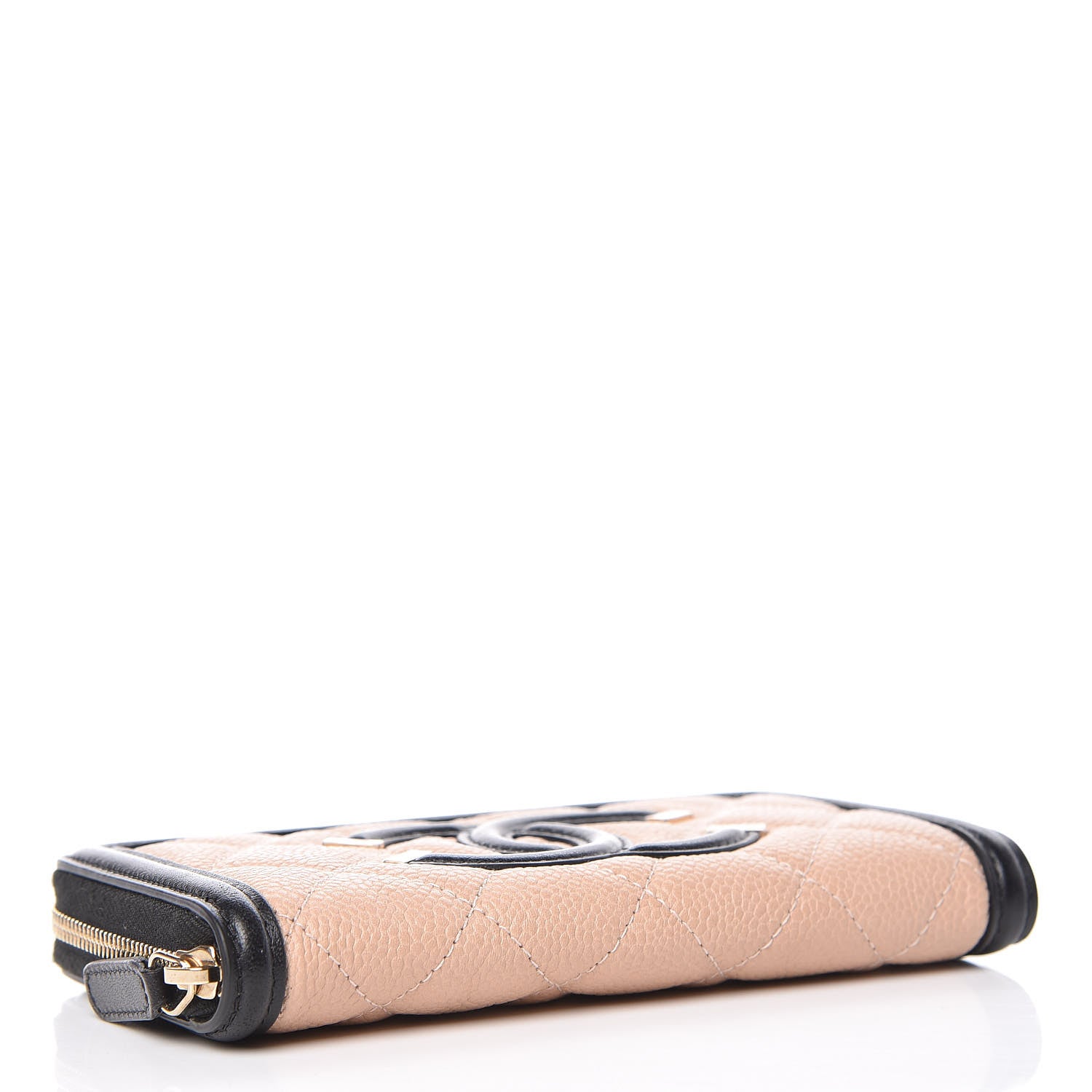 Chanel Caviar Quilted Small Filigree Zip Around Wallet Beige Black 4 of 9