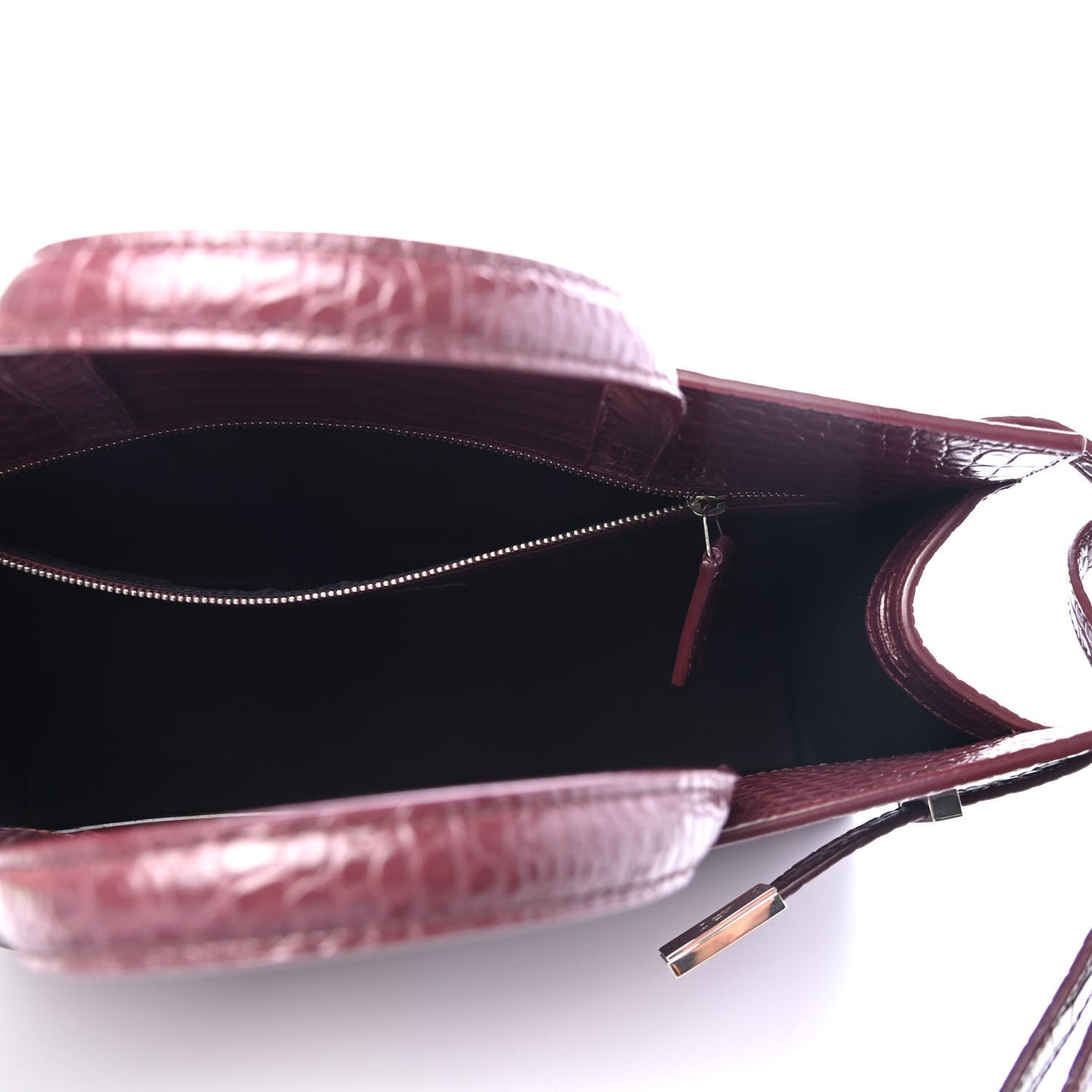 Shiny Calfskin Crocodile Embossed Small Manhattan Shopper Tote Rouge Legion