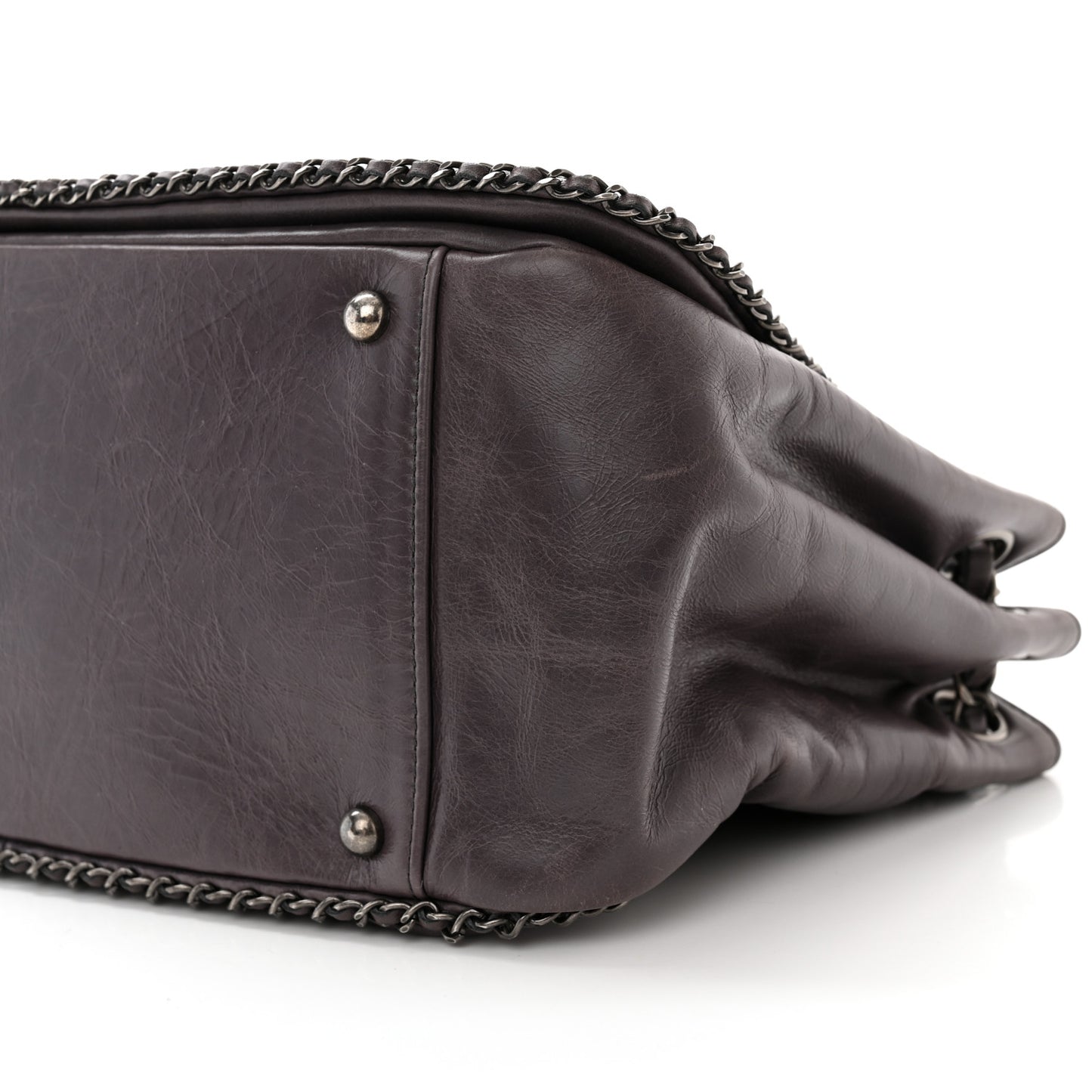 Calfskin Quilted Large CC Enchained Accordion Flap Grey