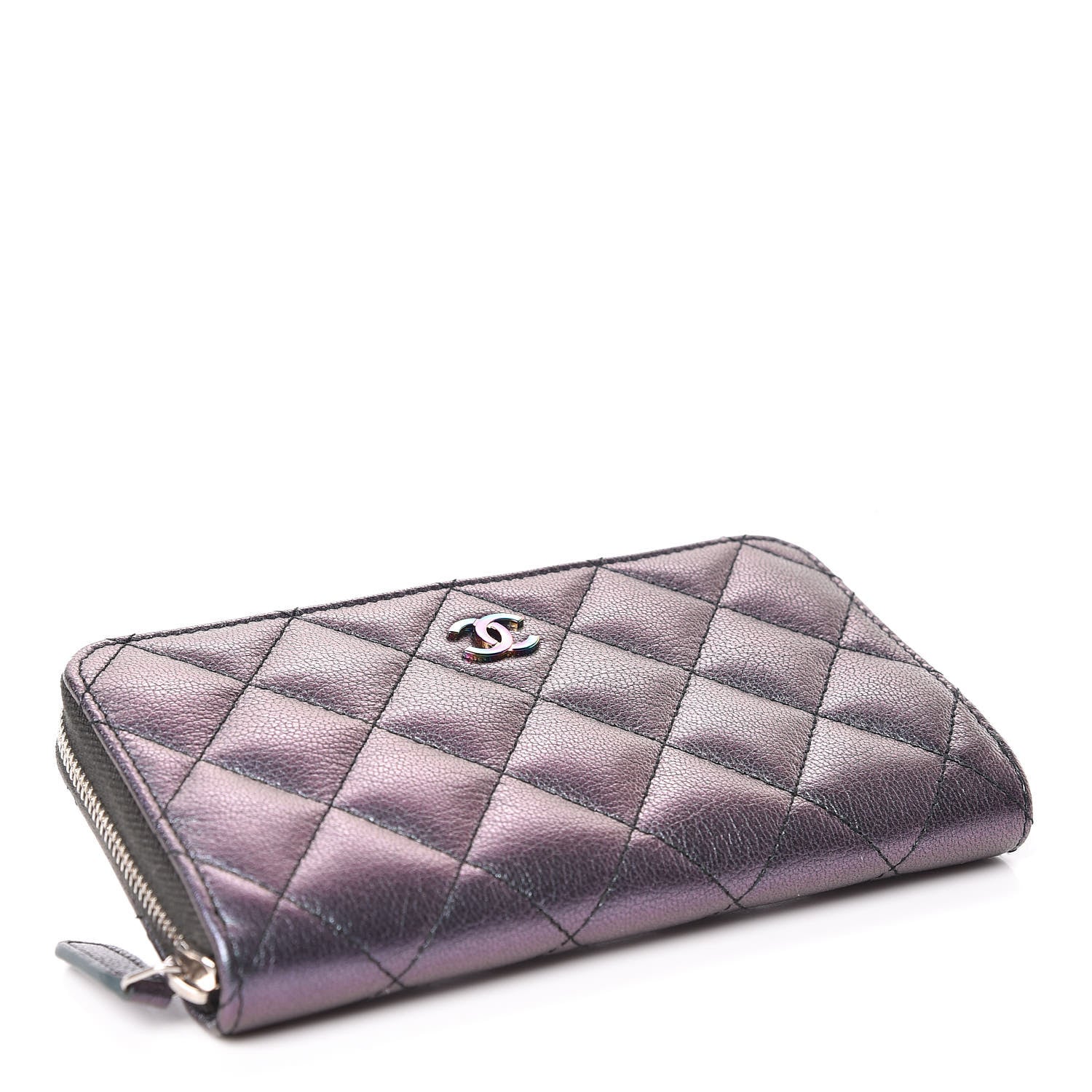Chanel Iridescent Goatskin Quilted Small Zip Around Wallet Purple 5 of 13