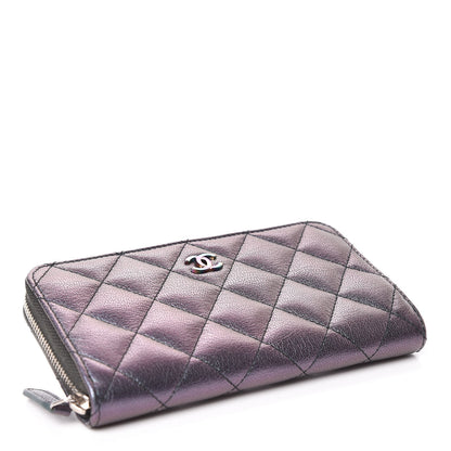 Chanel Iridescent Goatskin Quilted Small Zip Around Wallet Purple 5 of 13