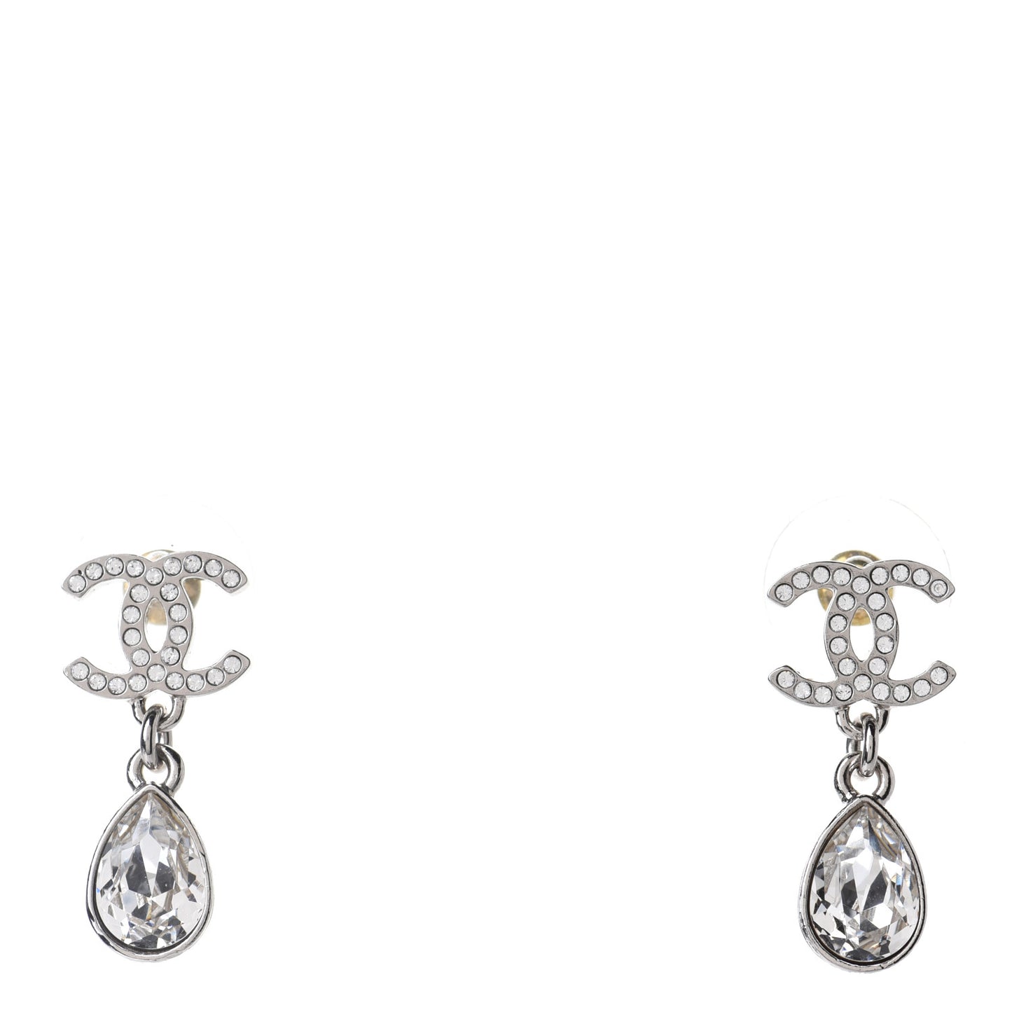 Crystal CC Teardrop Earrings Silver
