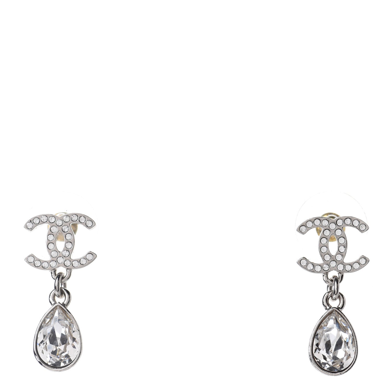 Chanel Crystal CC Teardrop Earrings Silver 1 of 5