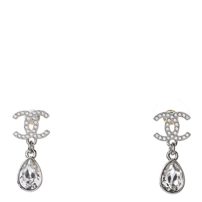 Chanel Crystal CC Teardrop Earrings Silver 1 of 5