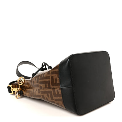 Fendi Glazed Fabric Vitello Grace F is Fendi FF 1974 Stamp Patch Grande Mon Tresor Bucket Bag Mogano Panna Black 4 of 12