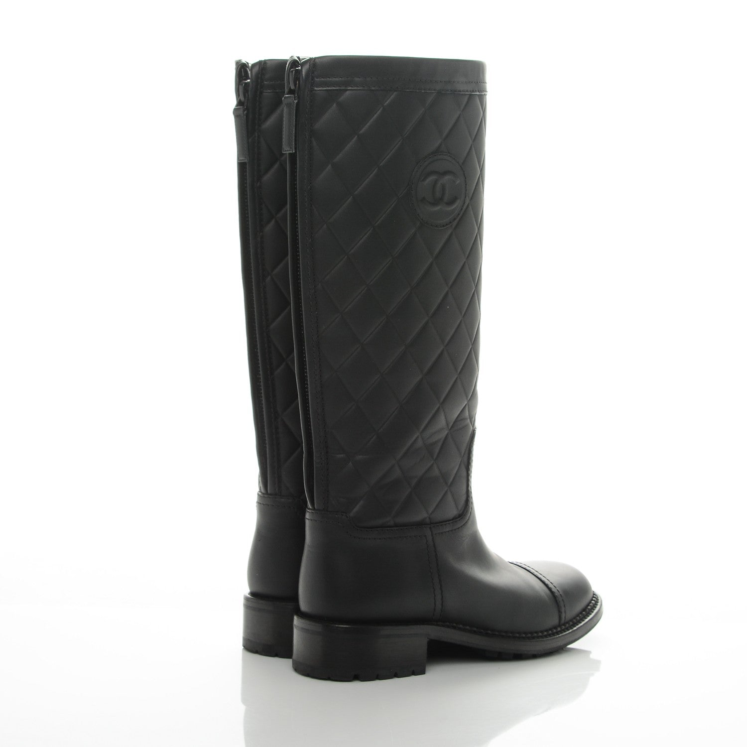 Chanel Calfskin Quilted Riding Boots 36.5 Black 4 of 6