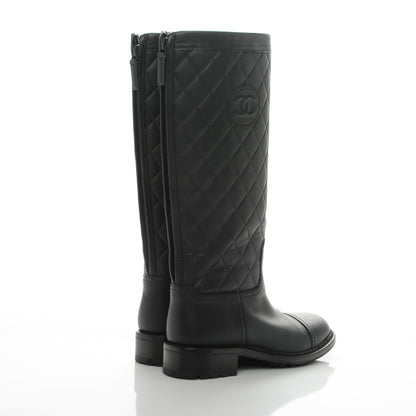 Chanel Calfskin Quilted Riding Boots 36.5 Black 4 of 6