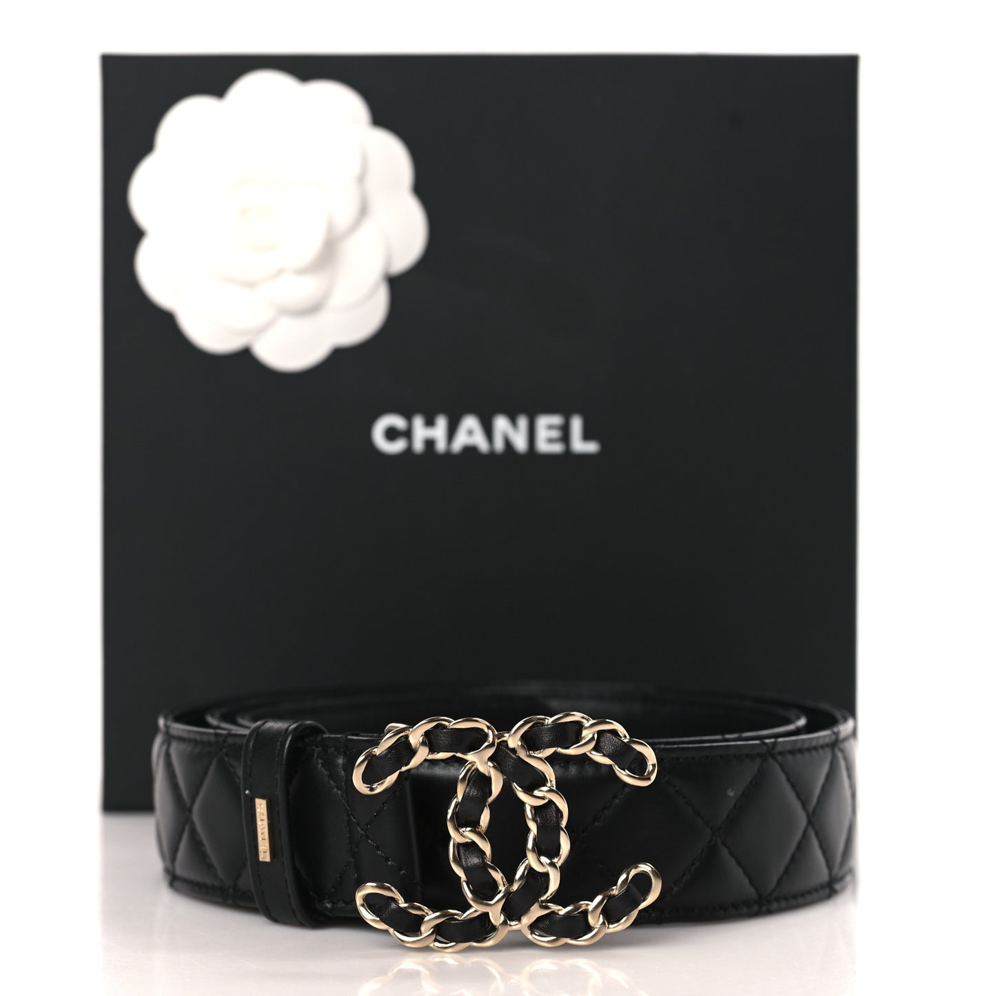 Calfskin Quilted CC Chain Belt 90 36 Black