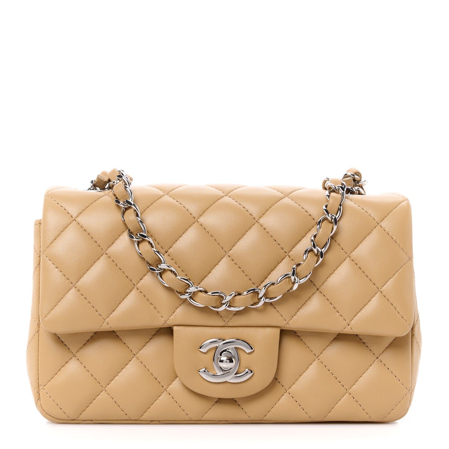 Lambskin Quilted Mini Rectangular Flap Beige
