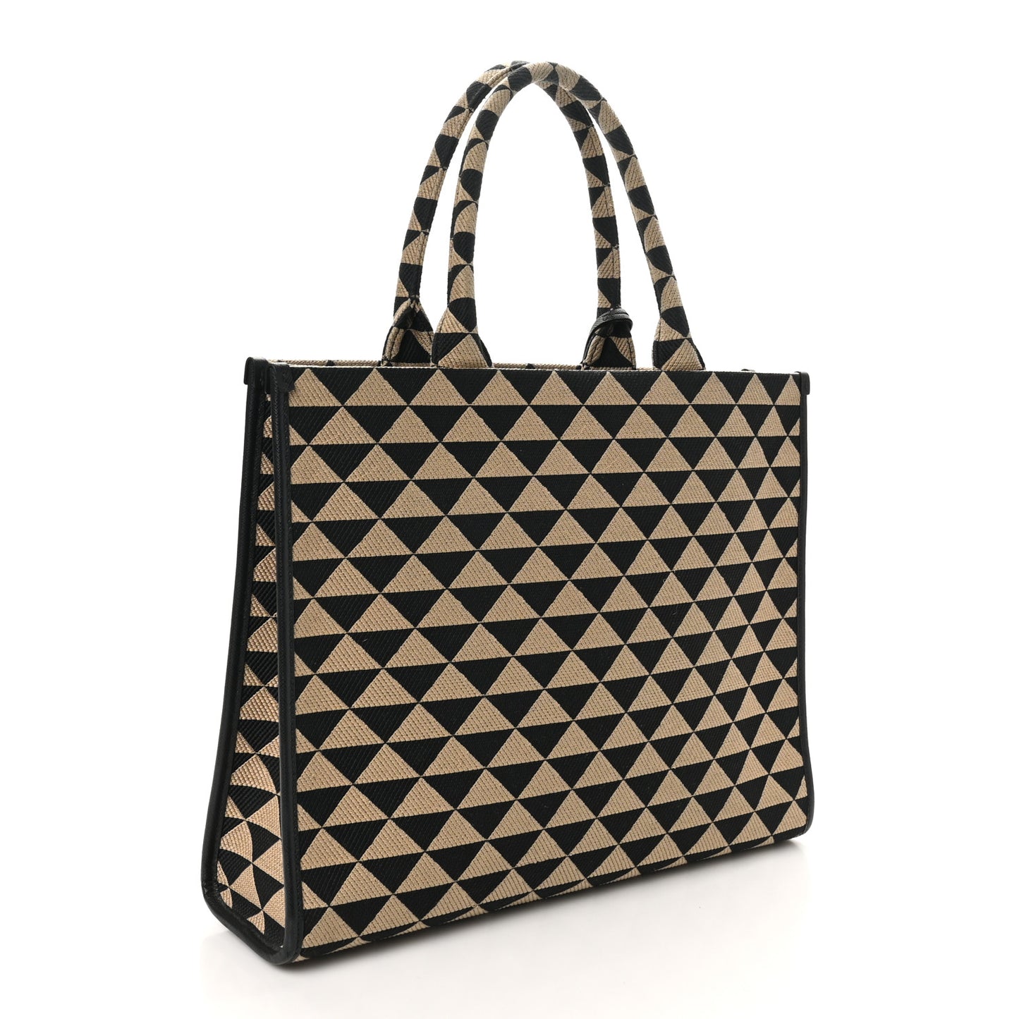 Jacquard Saffiano Triangolo Symbole Embroidered Large Tote Black Corda