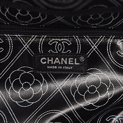 Chanel Coated Canvas Camellia Medium Shopping Tote Black Beige 6 of 13