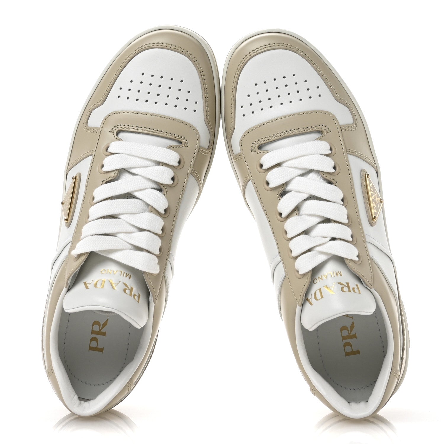 Prada Vitello Sport Spazzolato Rois Triangle Logo Womens Downtown Low Top 30mm Sneakers 36 White Beige 2 of 7