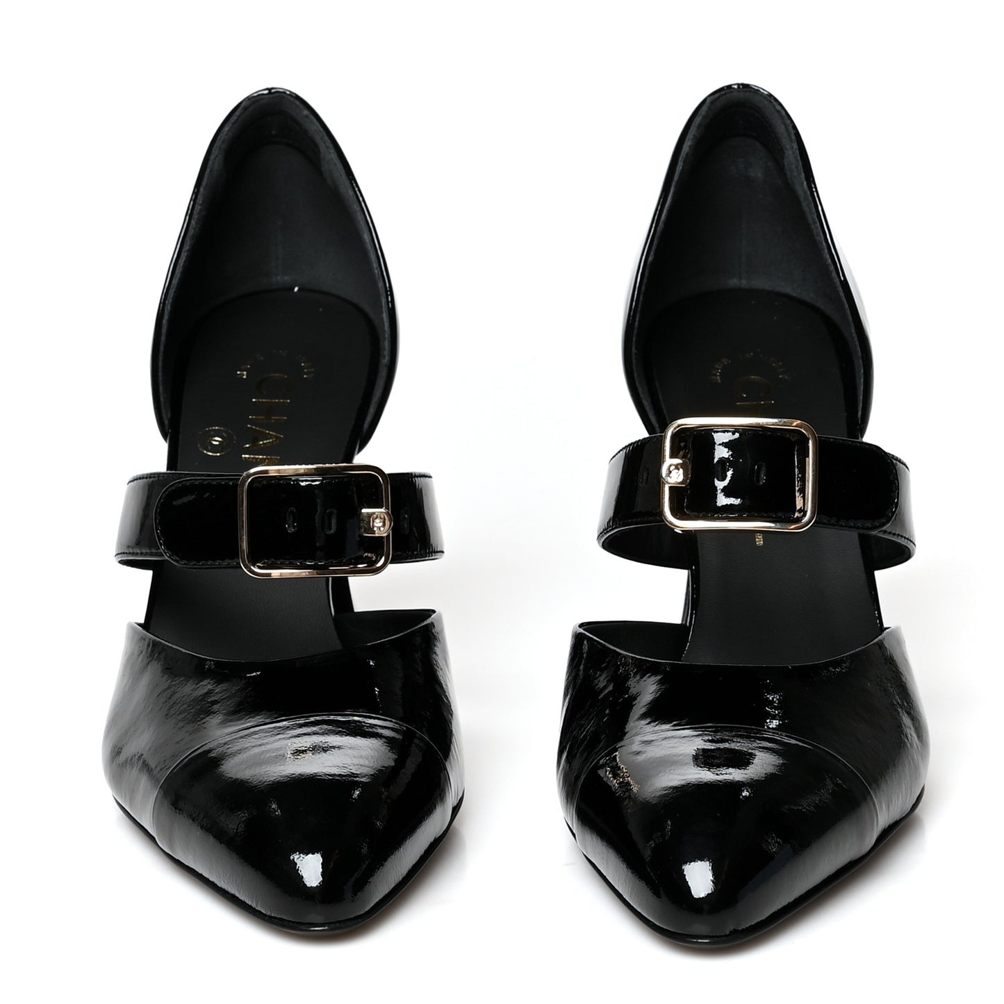 Patent Goatskin Cap Toe Open Shoes 37.5 Black