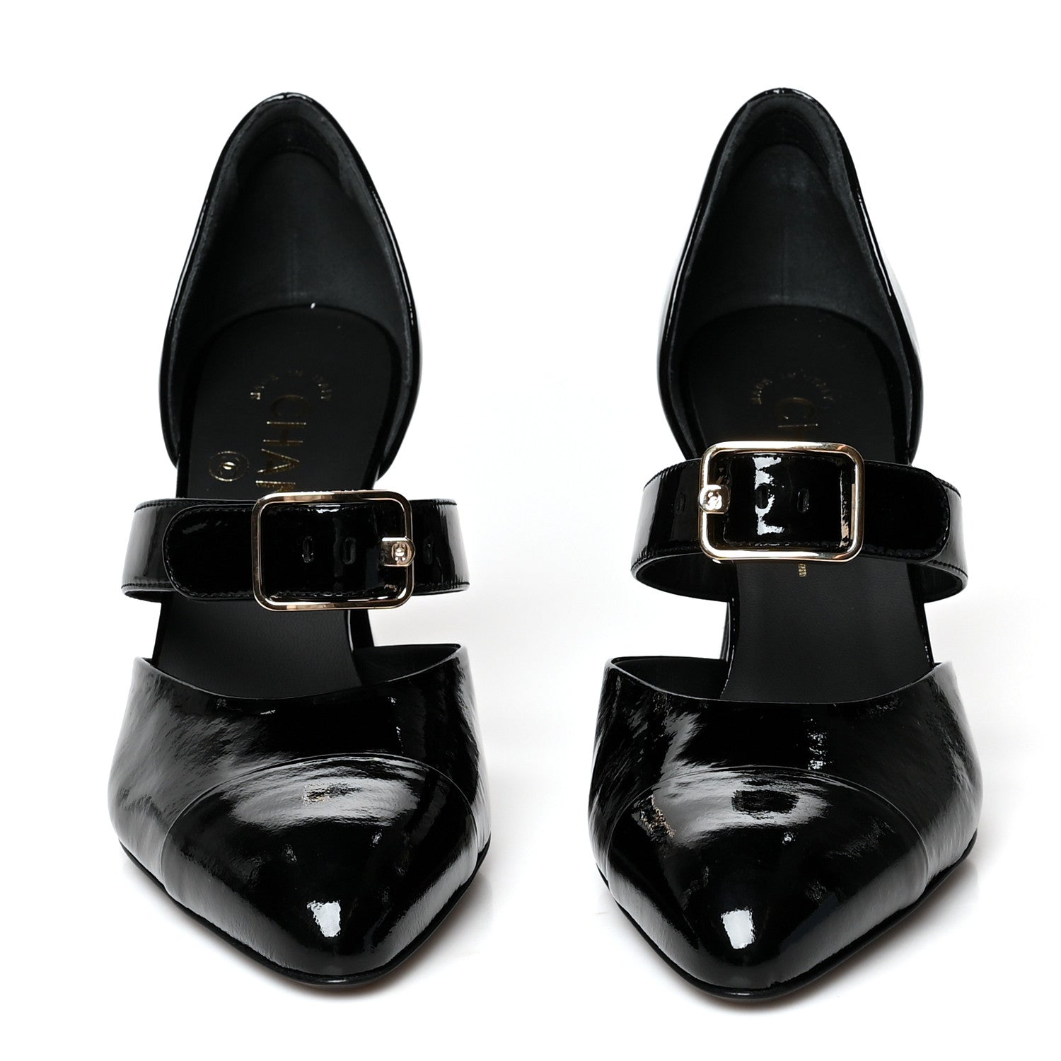 Chanel Patent Goatskin Cap Toe Open Shoes 37.5 Black 2 of 7
