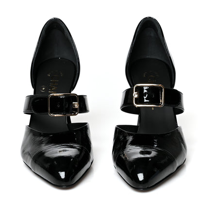 Chanel Patent Goatskin Cap Toe Open Shoes 37.5 Black 2 of 7