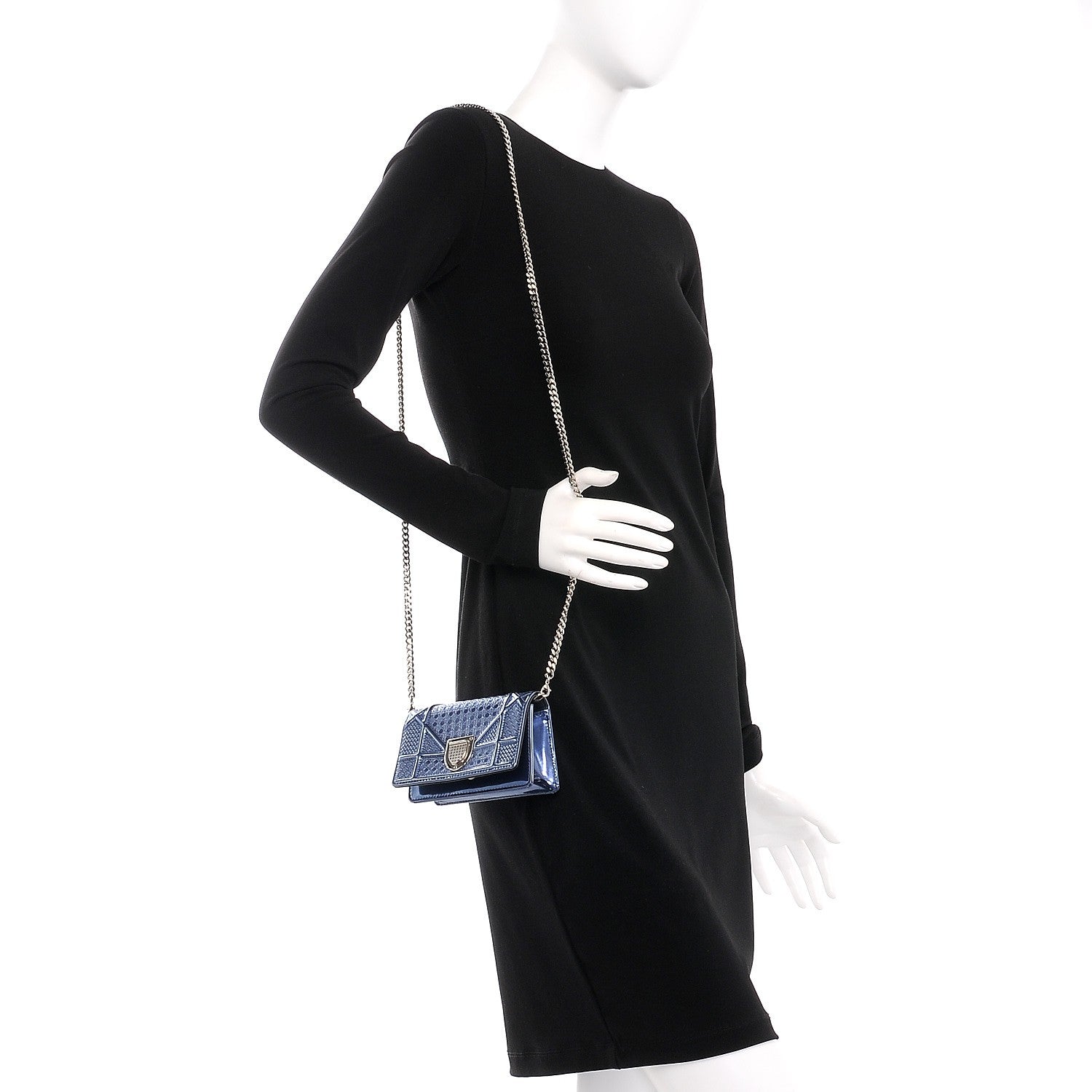 Christian Dior Metallic Patent Micro-Cannage Baby Diorama Flap Bag Blue 2 of 8