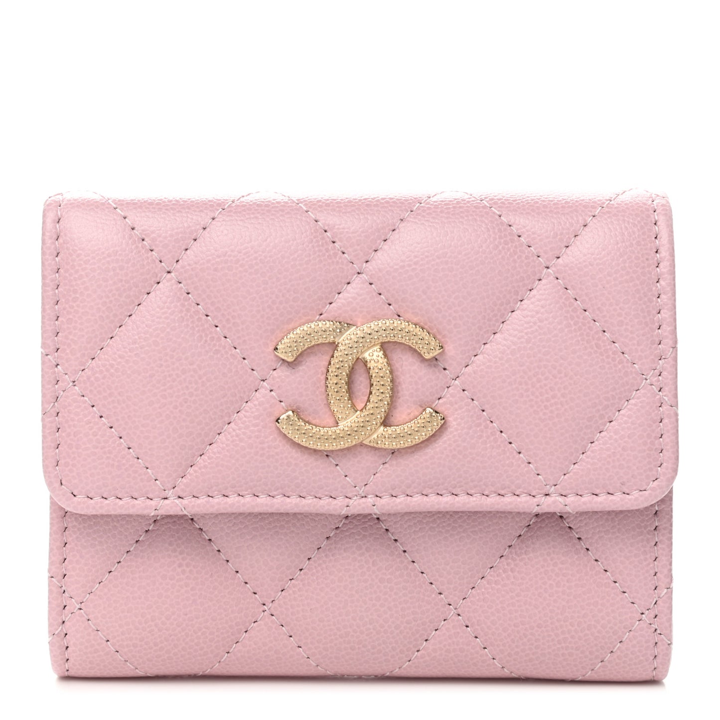 Caviar Quilted Studded CC Flap Card Holder Light Pink