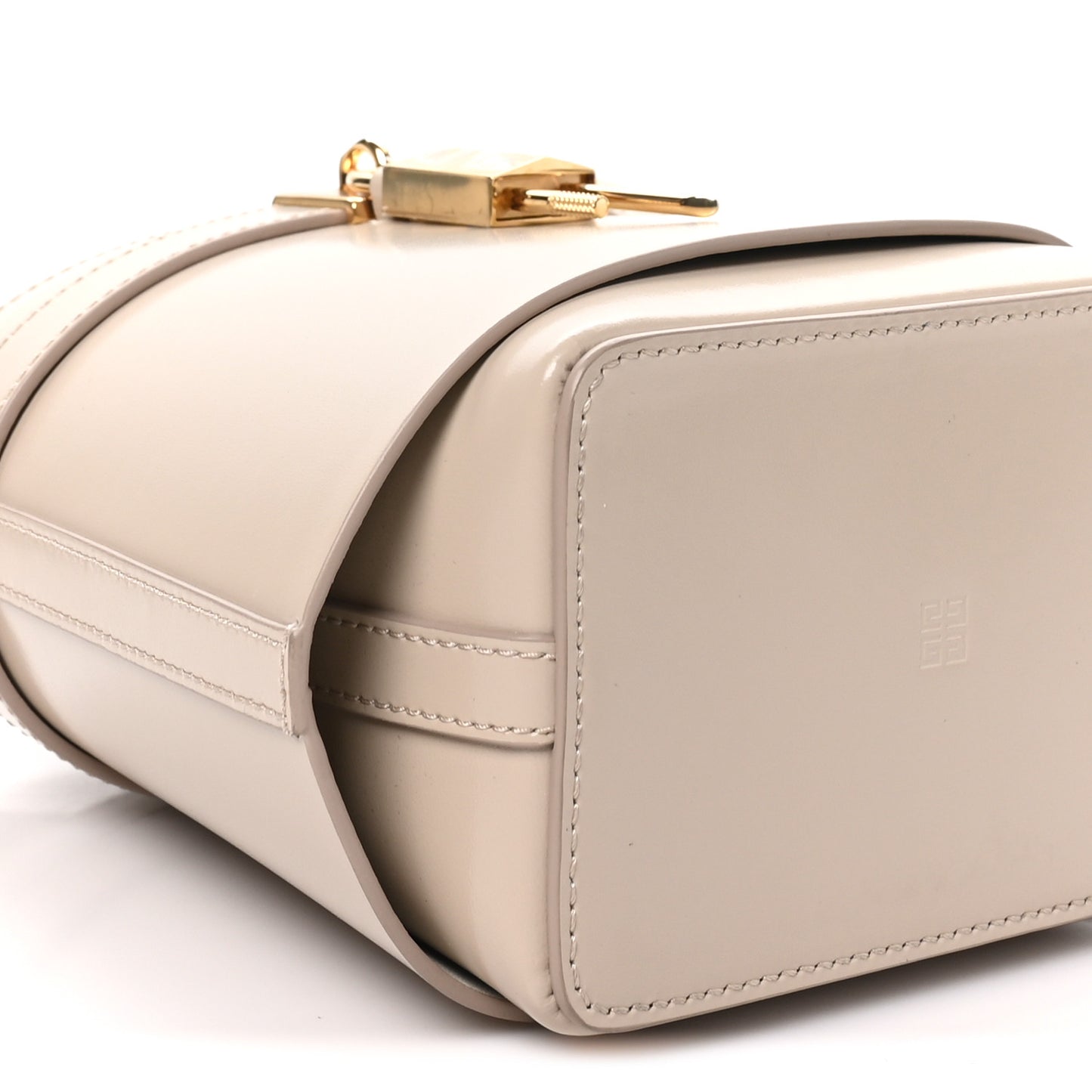 Box Calfskin Shark Lock Bucket Bag Beige