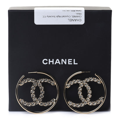 Chanel Crystal High Society CC Hoop Earrings Gold 9 of 9