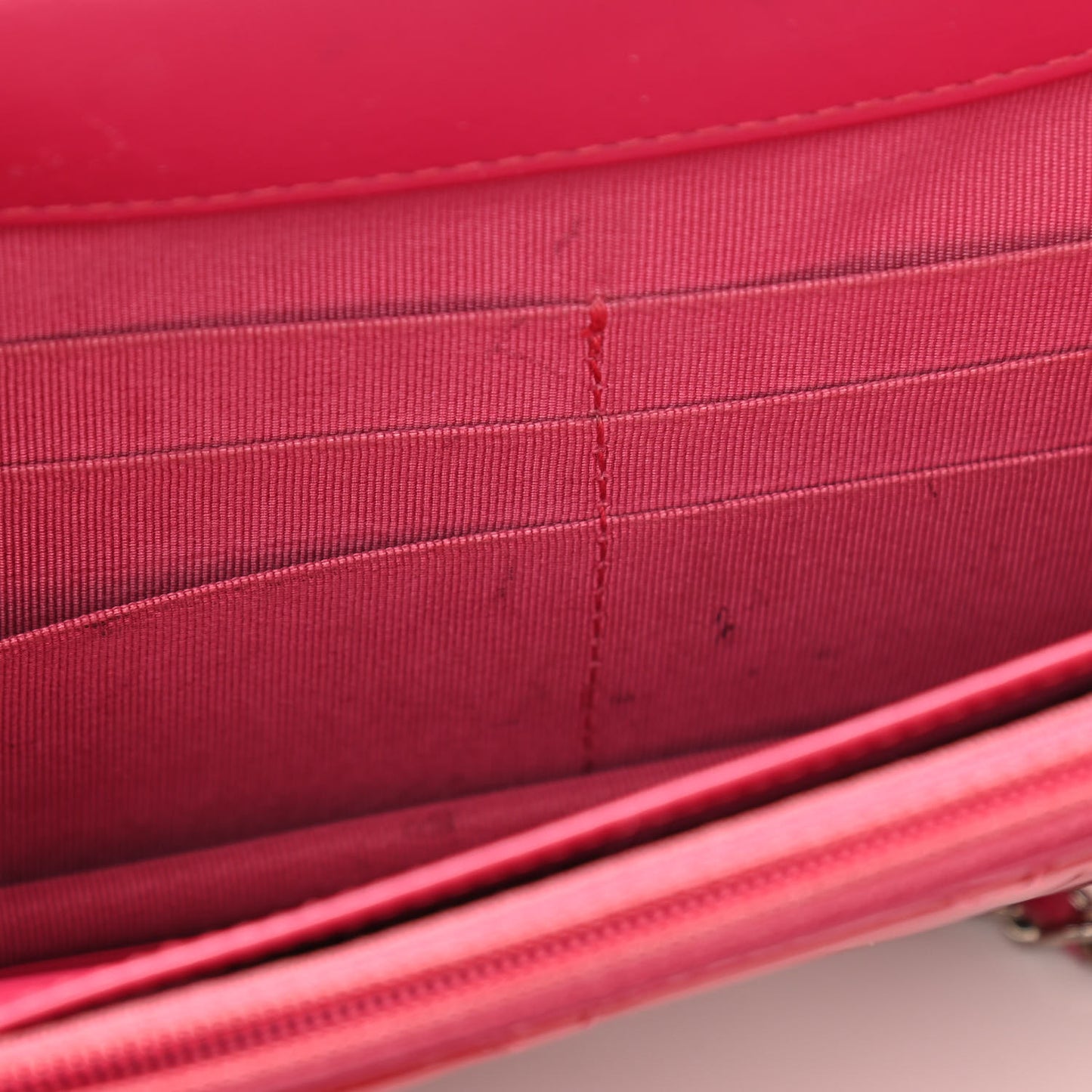 Patent Calfskin Quilted Wallet On Chain WOC Pink