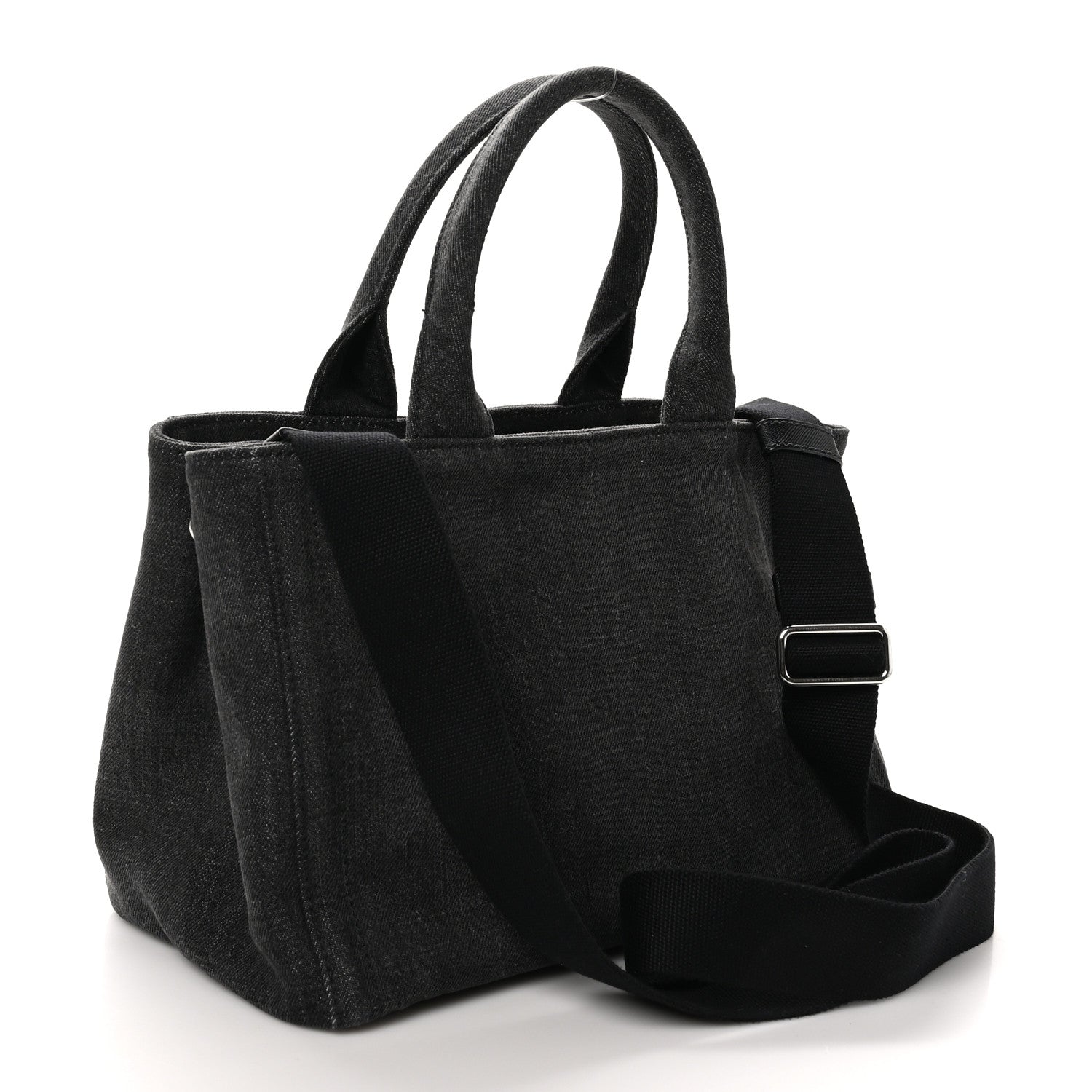 Prada Denim Crystal Studded Small Canapa Tote Black 3 of 9