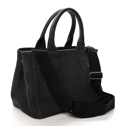 Prada Denim Crystal Studded Small Canapa Tote Black 3 of 9