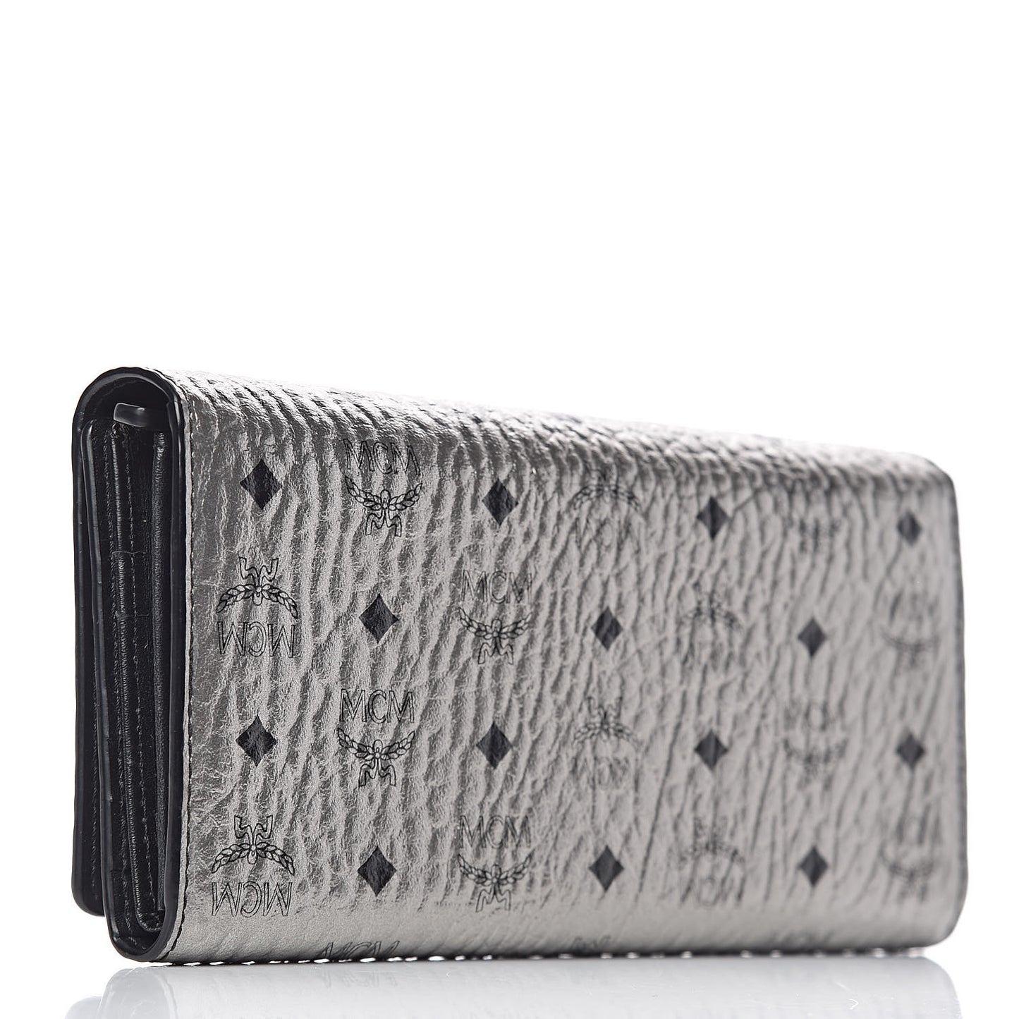 Metallic Visetos Swarovski Crystal Studded Flap Wallet Silver