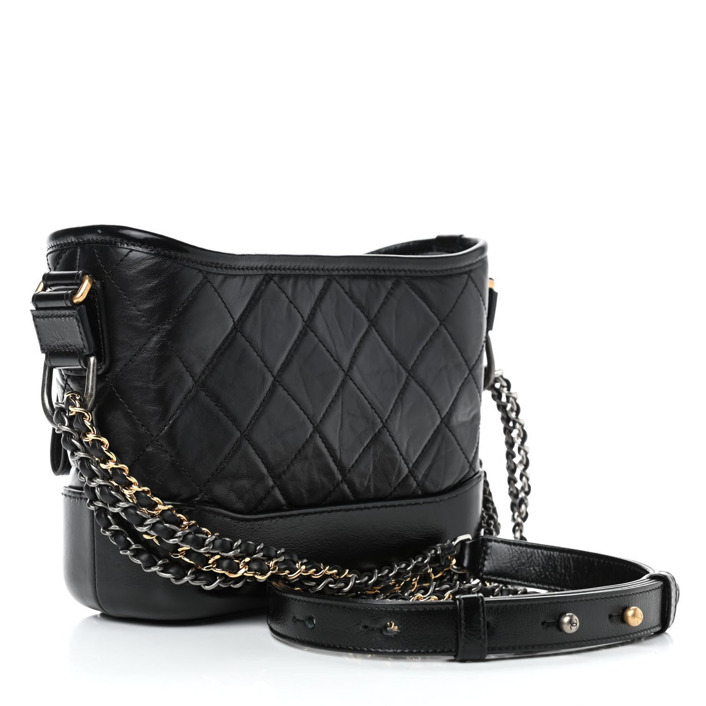 Aged Calfskin Quilted Small Gabrielle Hobo Black