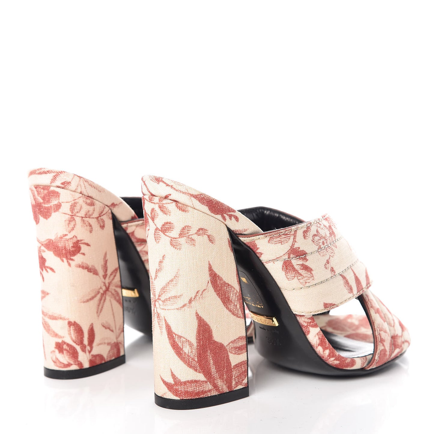 Fabric Herbarium Print Webby Crossover High Heel Slide Sandals 36.5 Cream Cherry