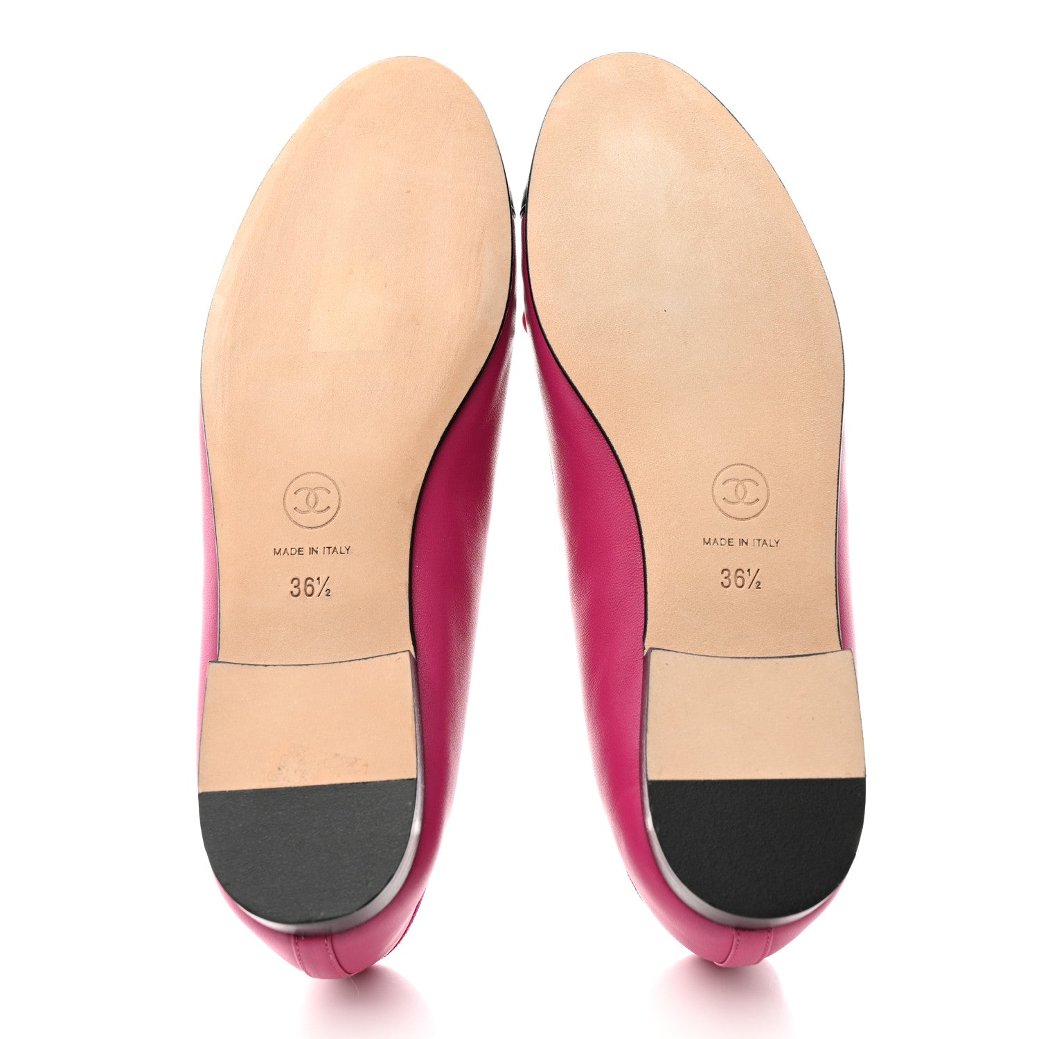 Chanel Lambskin Cap Toe CC Ballerina Flats 36.5 Fuchsia Black 5 of 9