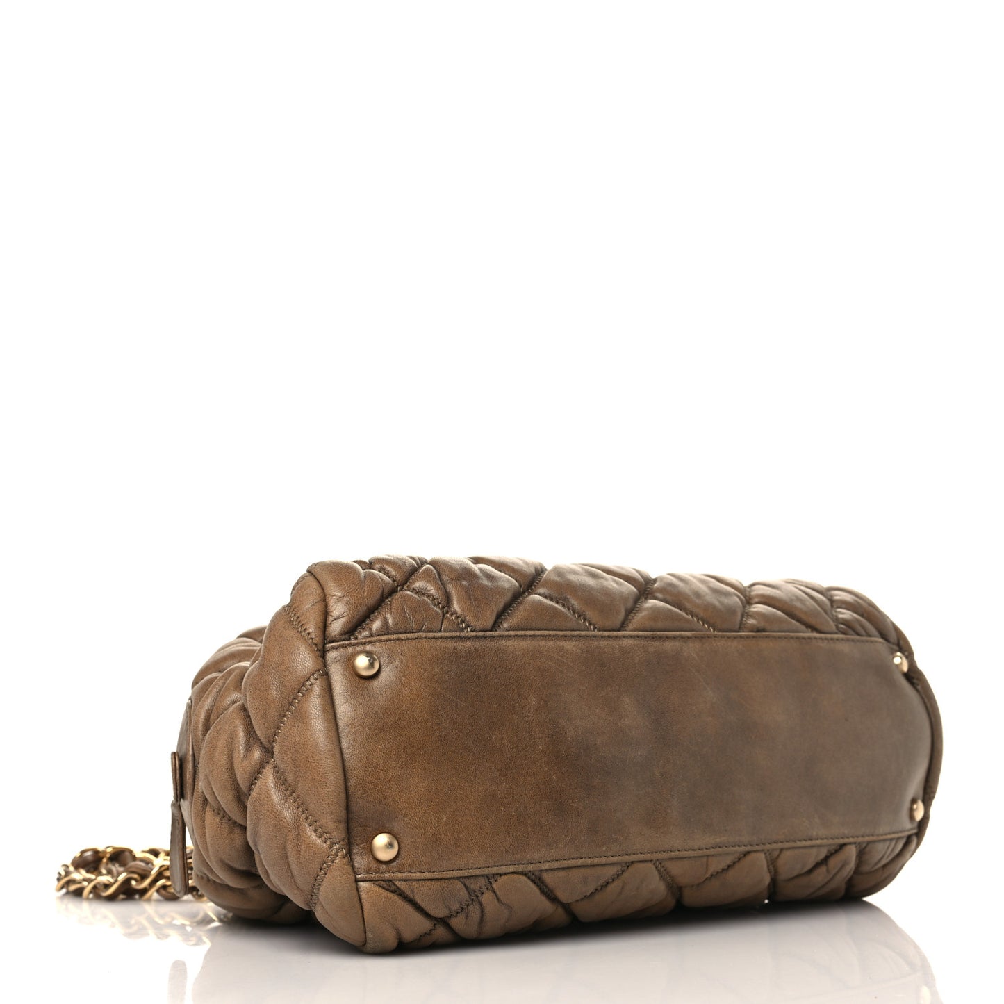 Lambskin Bubble Quilt Bowler Dark Beige