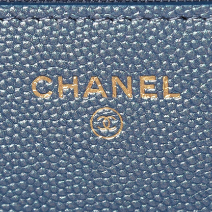 Chanel Iridescent Caviar Quilted Wallet On Chain WOC Dark Blue 8 of 11