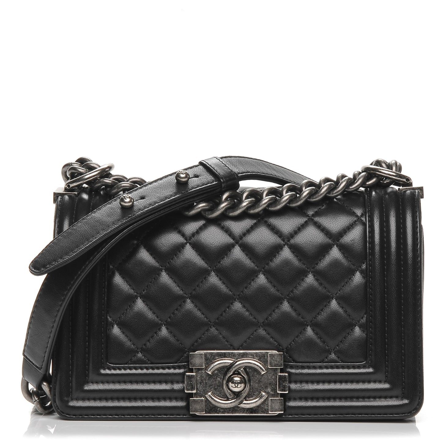 Lambskin Quilted Small Boy Flap Black