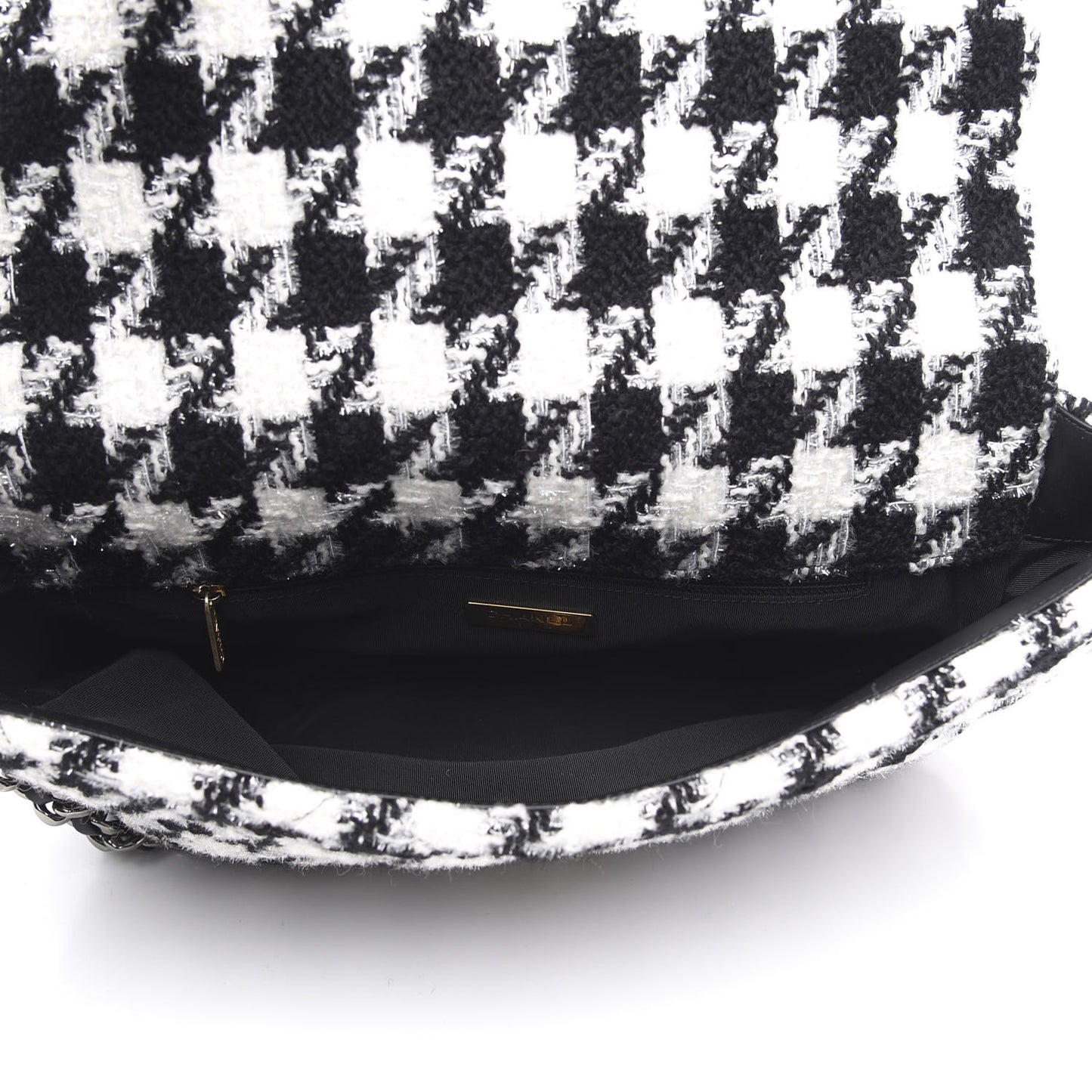 Tweed Quilted Maxi 19 Flap Black Ecru White