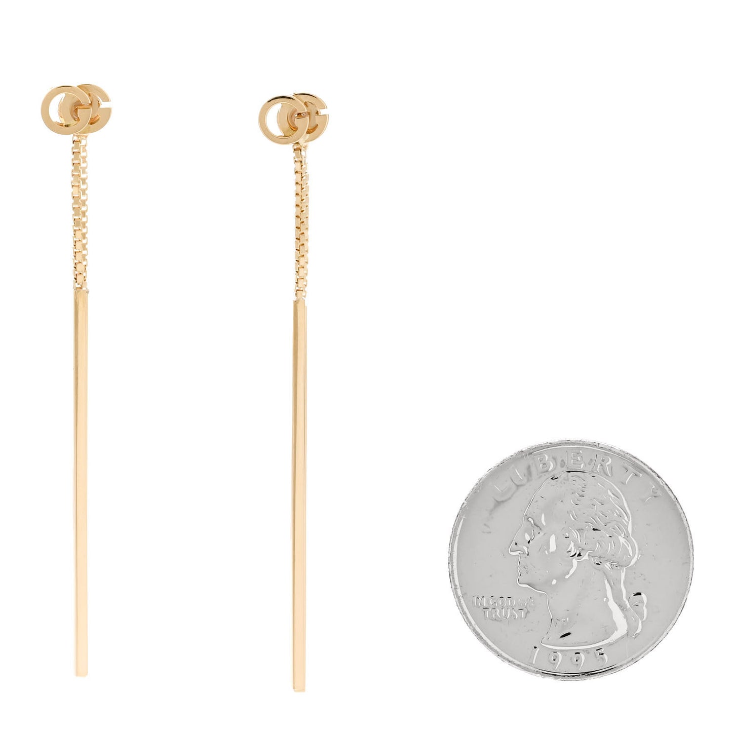 18K Yellow Gold Running G Drop Chain Earrings