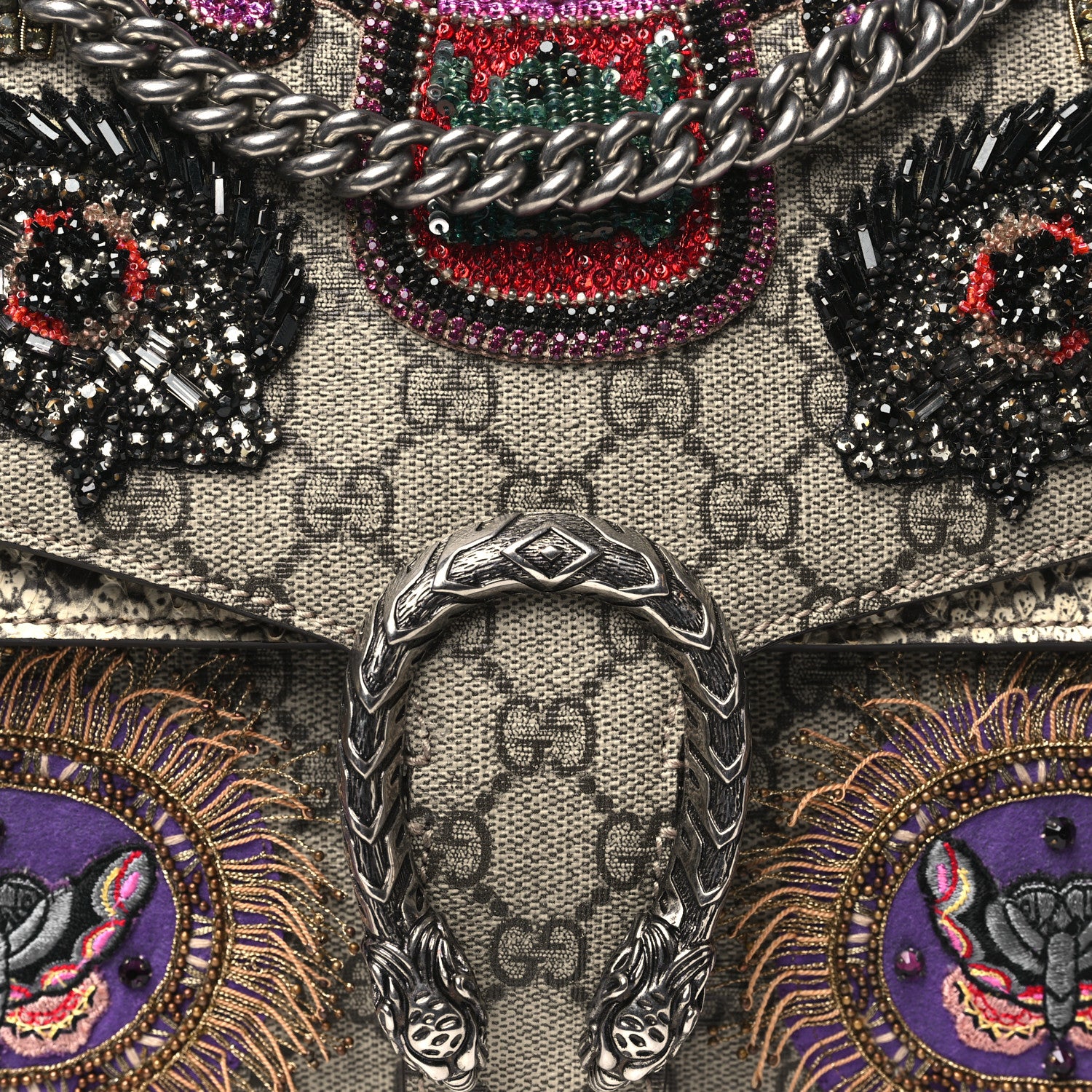 Gucci GG Supreme Monogram Snakeskin Crystal Embroidered Medium Dionysus Shoulder Bag 8 of 10