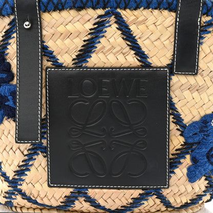 Loewe Embroidered Raffia Basket Tote Bag Natural Black Blue 7 of 11