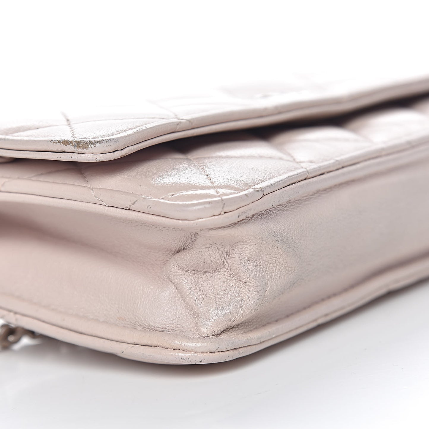 Lambskin Quilted Wallet On Chain WOC Rose Pale