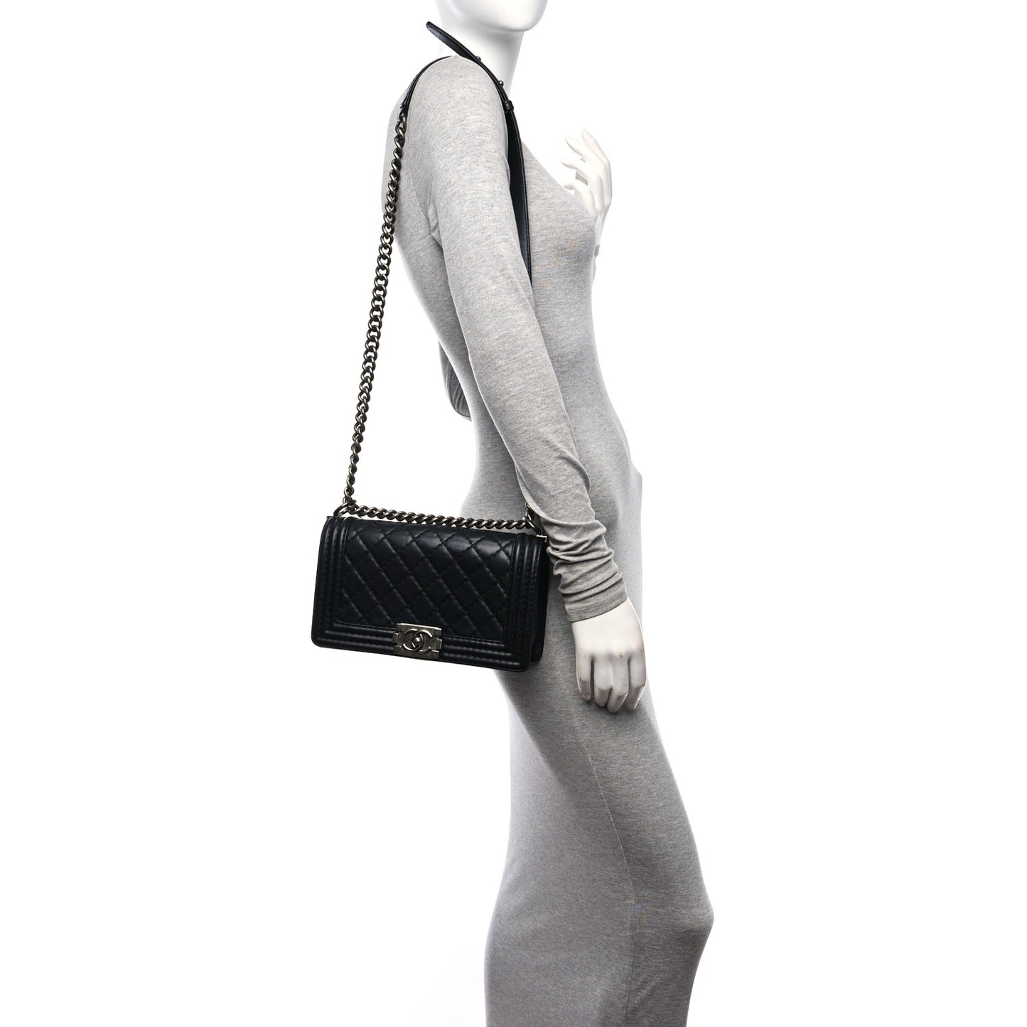 Lambskin Stitch Quilted Medium Boy Flap Black